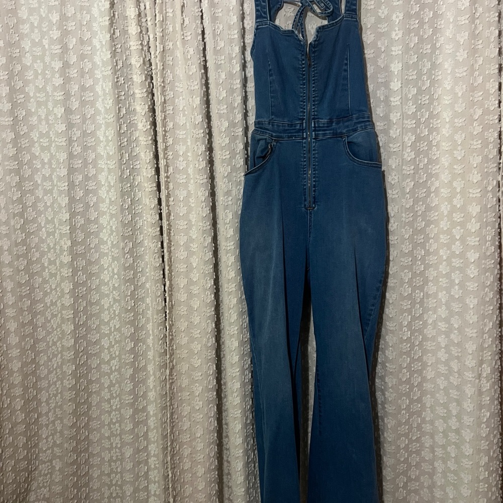 We The Free Blue Denim Overalls backless